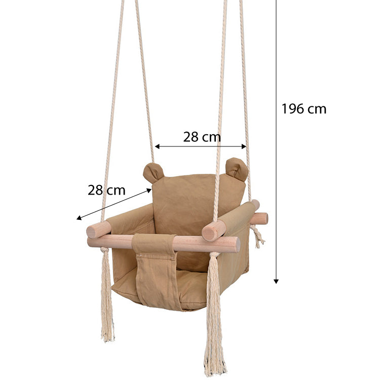 Детска Дървена Люлка Мече Мека Памучна Седалка, До 30 Кг, 28×28×196 См Ginger Home