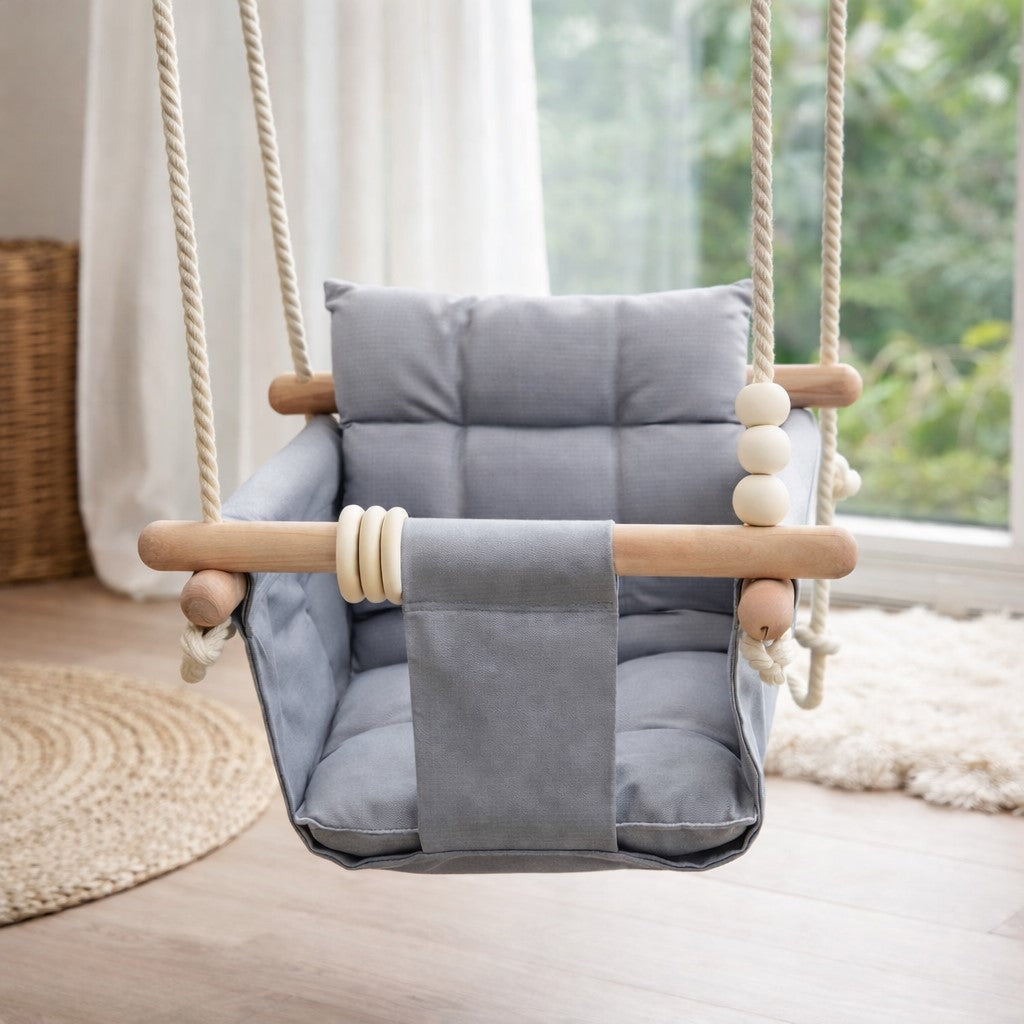 Детска Дървена Люлка Scandi Мека Памучна Седалка С Облегалка, 28×28×196 См Ginger Home