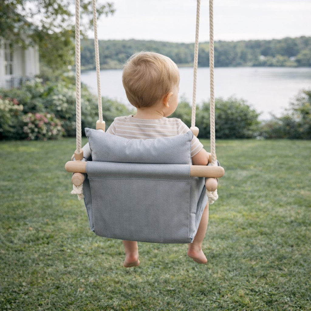 Детска Дървена Люлка Scandi Мека Памучна Седалка С Облегалка, 28×28×196 См Ginger Home