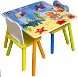 Детска Дървена Маса И Столчета Ginger Home С Морски Животни - Комплект За Рисуване, Игра, Учене И Хранене