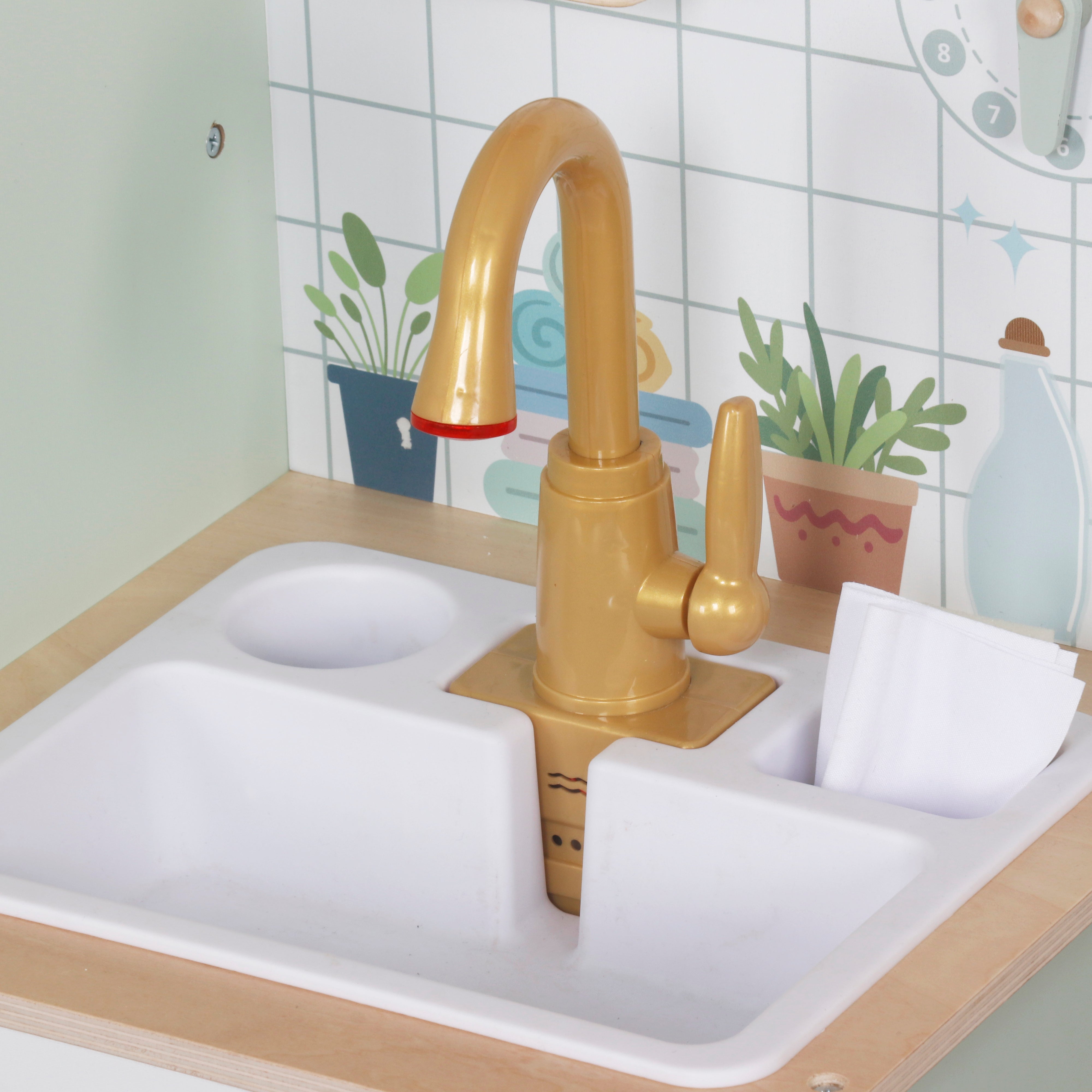 Детска Дървена Пералня 3 В 1 С Мивка С Течаща Вода И Сушилня 86×32×90 См Ginger Home