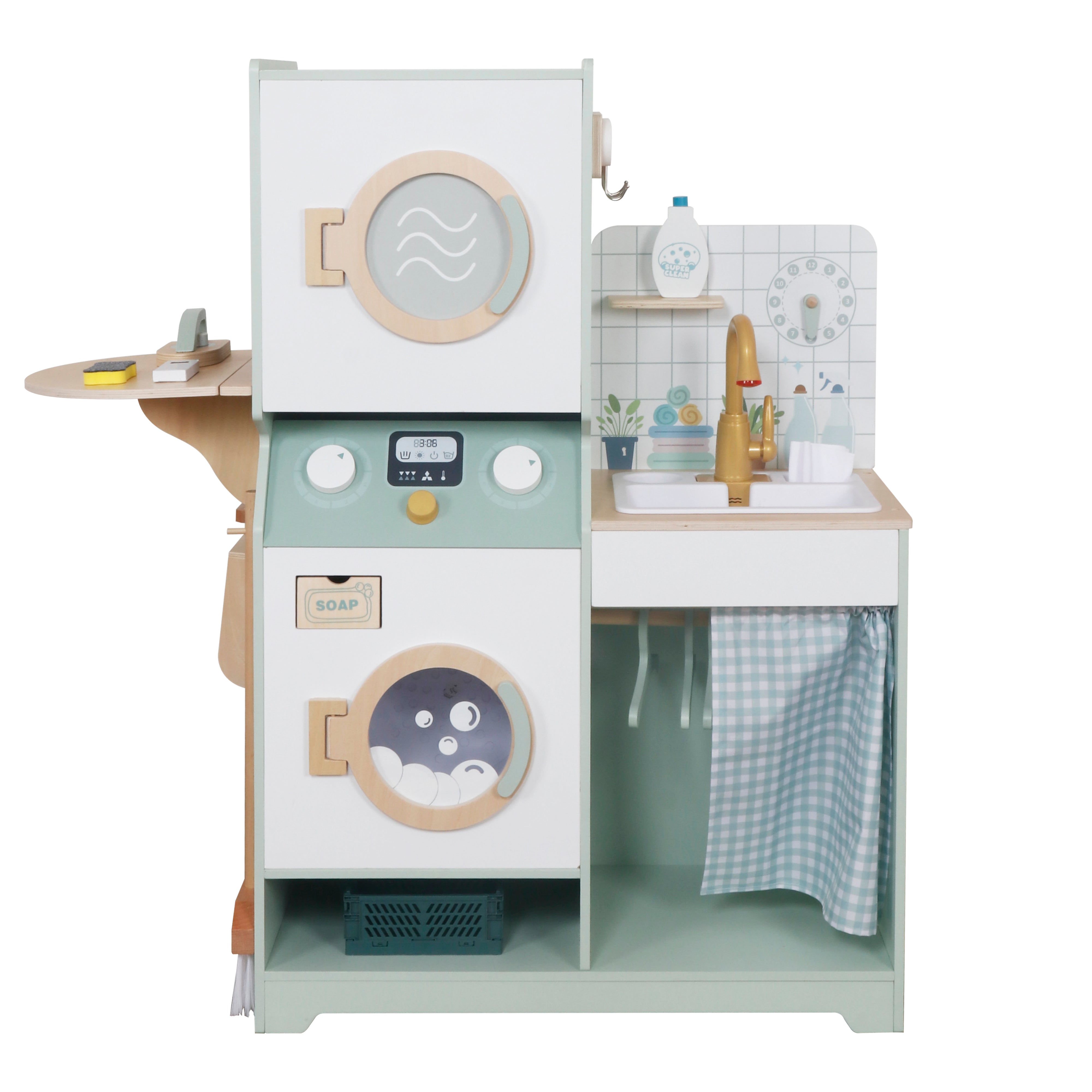 Детска Дървена Пералня 3 В 1 С Мивка С Течаща Вода И Сушилня 86×32×90 См Ginger Home