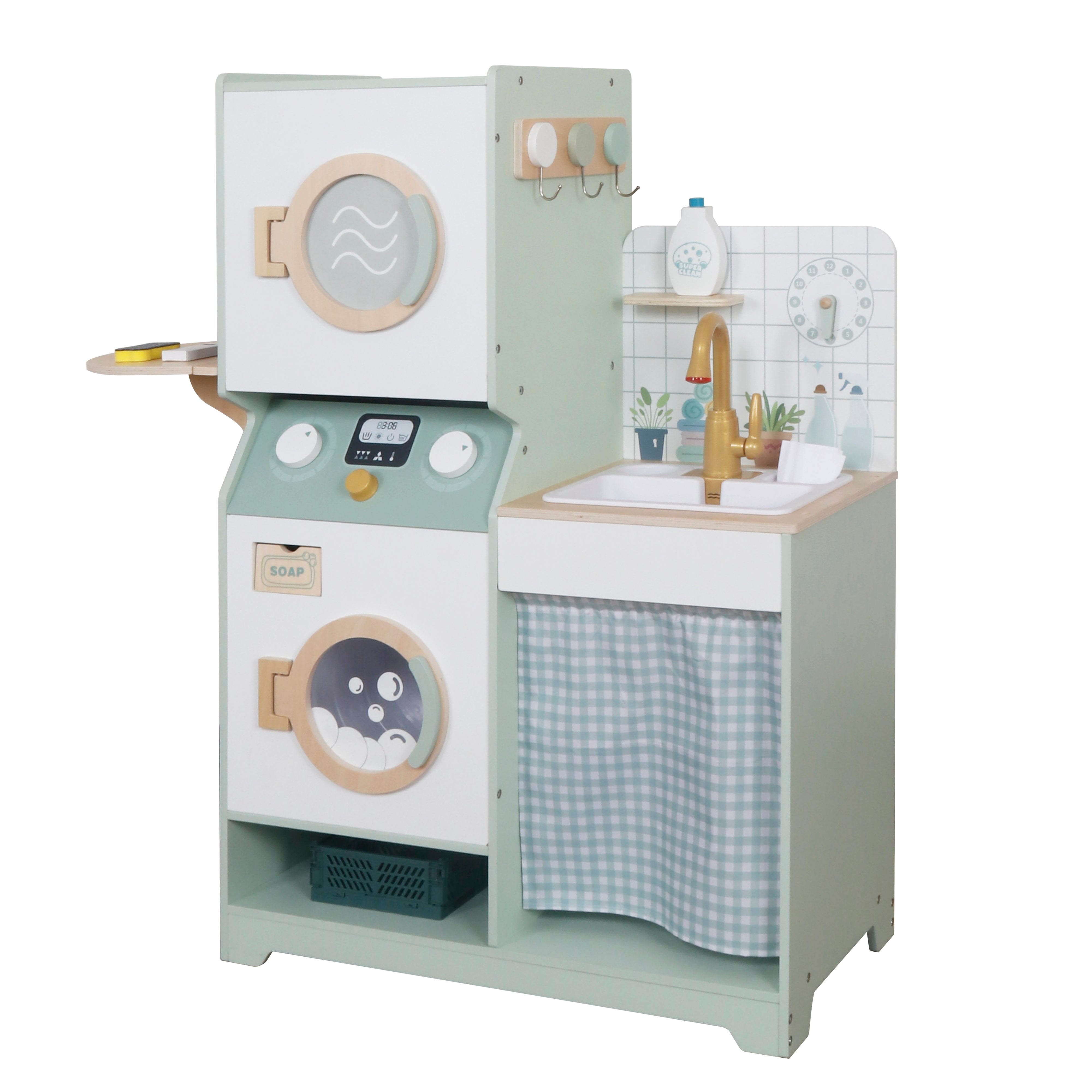 Детска Дървена Пералня 3 В 1 С Мивка С Течаща Вода И Сушилня 86×32×90 См Ginger Home