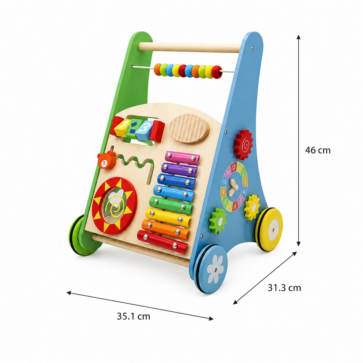 Детска Дървена Проходилка С Активности, Ксилофон И Сортер, 35.1x31.3x46 См Ginger Home