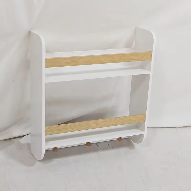 Bibliotecă pentru copii Ginger Home, montată pe perete cu rafturi și umerașe, albă, pentru camera copiilor