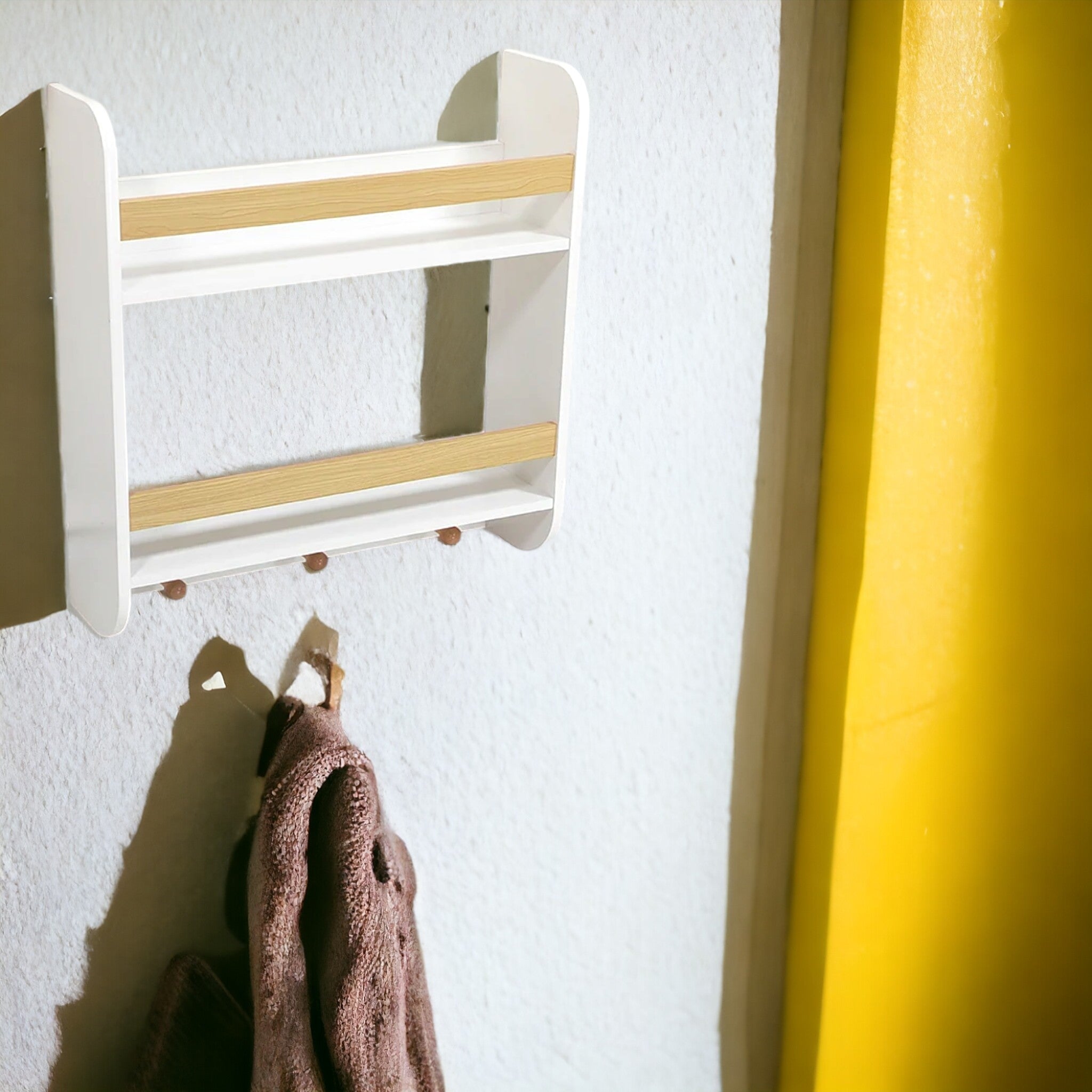 Bibliotecă pentru copii Ginger Home, montată pe perete cu rafturi și umerașe, albă, pentru camera copiilor