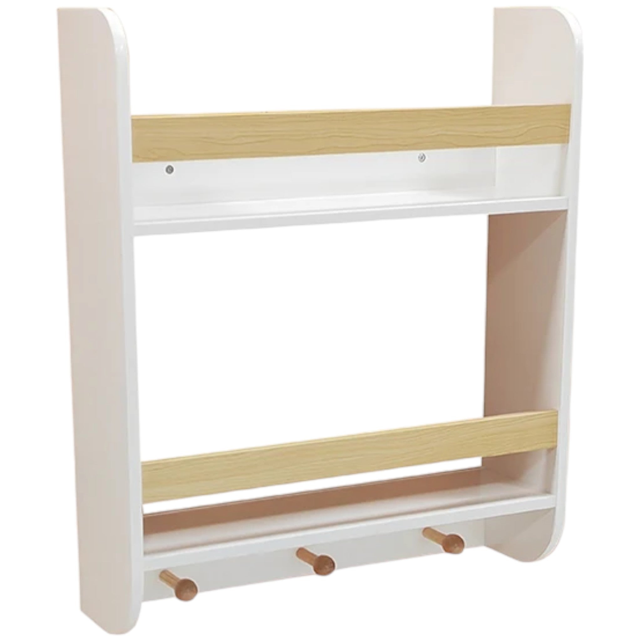 Bibliotecă pentru copii Ginger Home, montată pe perete cu rafturi și umerașe, albă, pentru camera copiilor