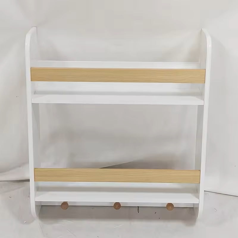 Bibliotecă pentru copii Ginger Home, montată pe perete cu rafturi și umerașe, albă, pentru camera copiilor