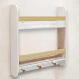 Bibliotecă pentru copii Ginger Home, montată pe perete cu rafturi și umerașe, albă, pentru camera copiilor