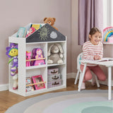 Детска Етажерка За Играчки И Книги Къща С Рафтoве И Дъска За Рисуване, Монтесори, Бяла, 72.5x40x95.8 См Ginger Home