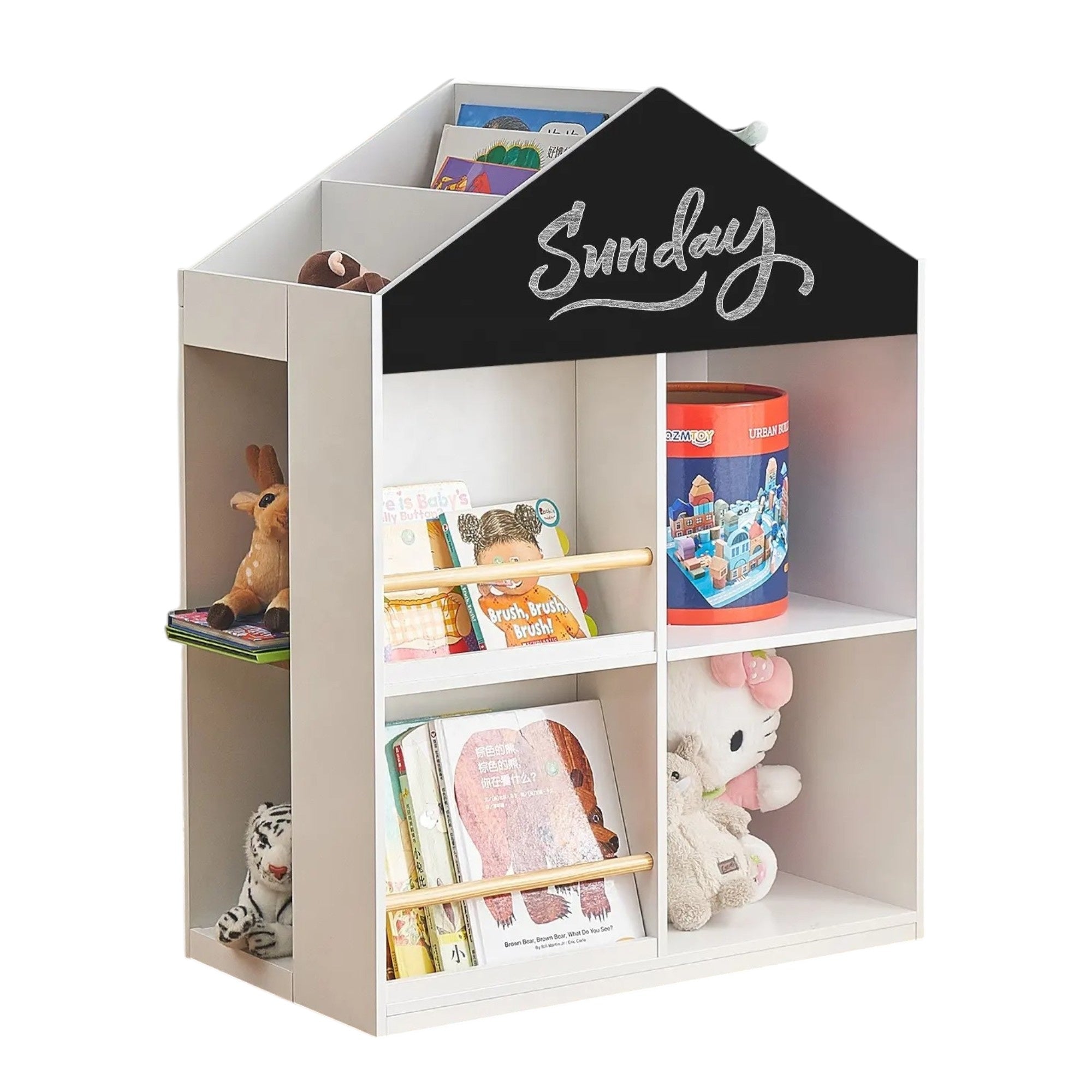 Детска Етажерка За Играчки И Книги Къща С Рафтoве И Дъска За Рисуване, Монтесори, Бяла, 72.5x40x95.8 См Ginger Home