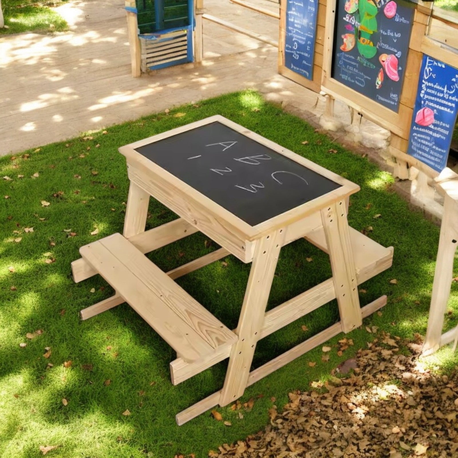 Masă de picnic pentru copii, cu tablă și spațiu de depozitare, Ginger Home