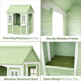 Детска Дървена Къщичка За Игра На Открито Градинска Къща За Деца, Зелено И Бяло, 107×90×144 См Ginger Home