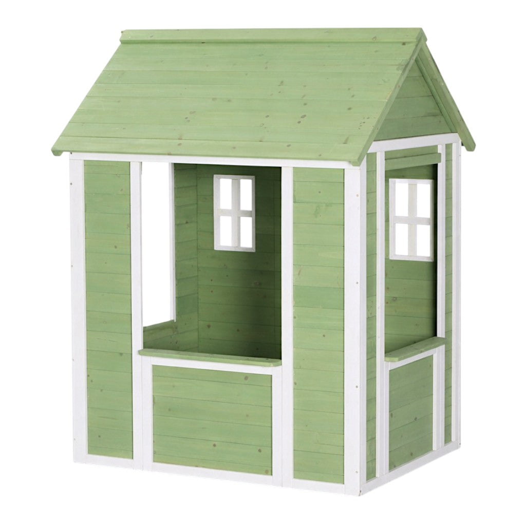 Детска Дървена Къщичка За Игра На Открито Градинска Къща За Деца, Зелено И Бяло, 107×90×144 См Ginger Home