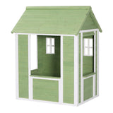 Детска Дървена Къщичка За Игра На Открито Градинска Къща За Деца, Зелено И Бяло, 107×90×144 См Ginger Home