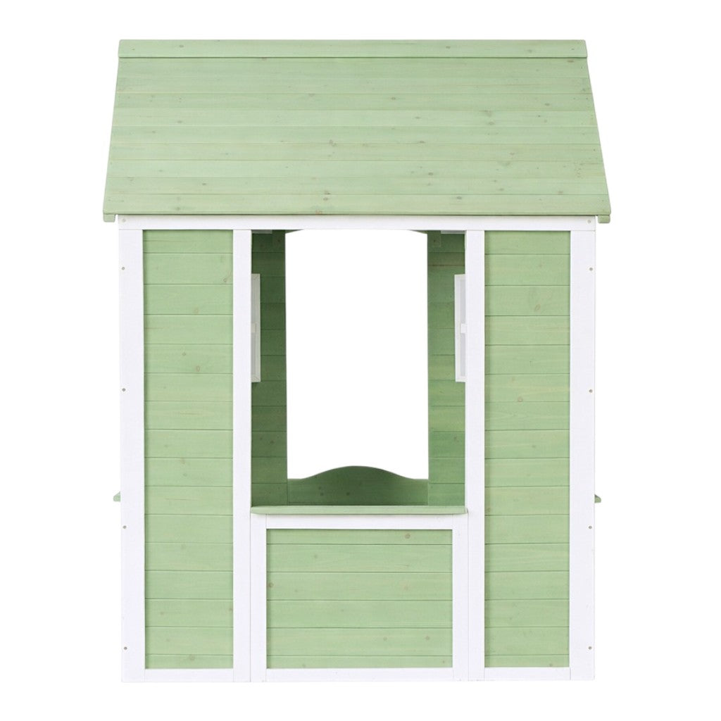 Детска Дървена Къщичка За Игра На Открито Градинска Къща За Деца, Зелено И Бяло, 107×90×144 См Ginger Home