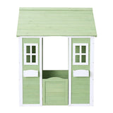 Детска Дървена Къщичка За Игра На Открито Градинска Къща За Деца, Зелено И Бяло, 107×90×144 См Ginger Home