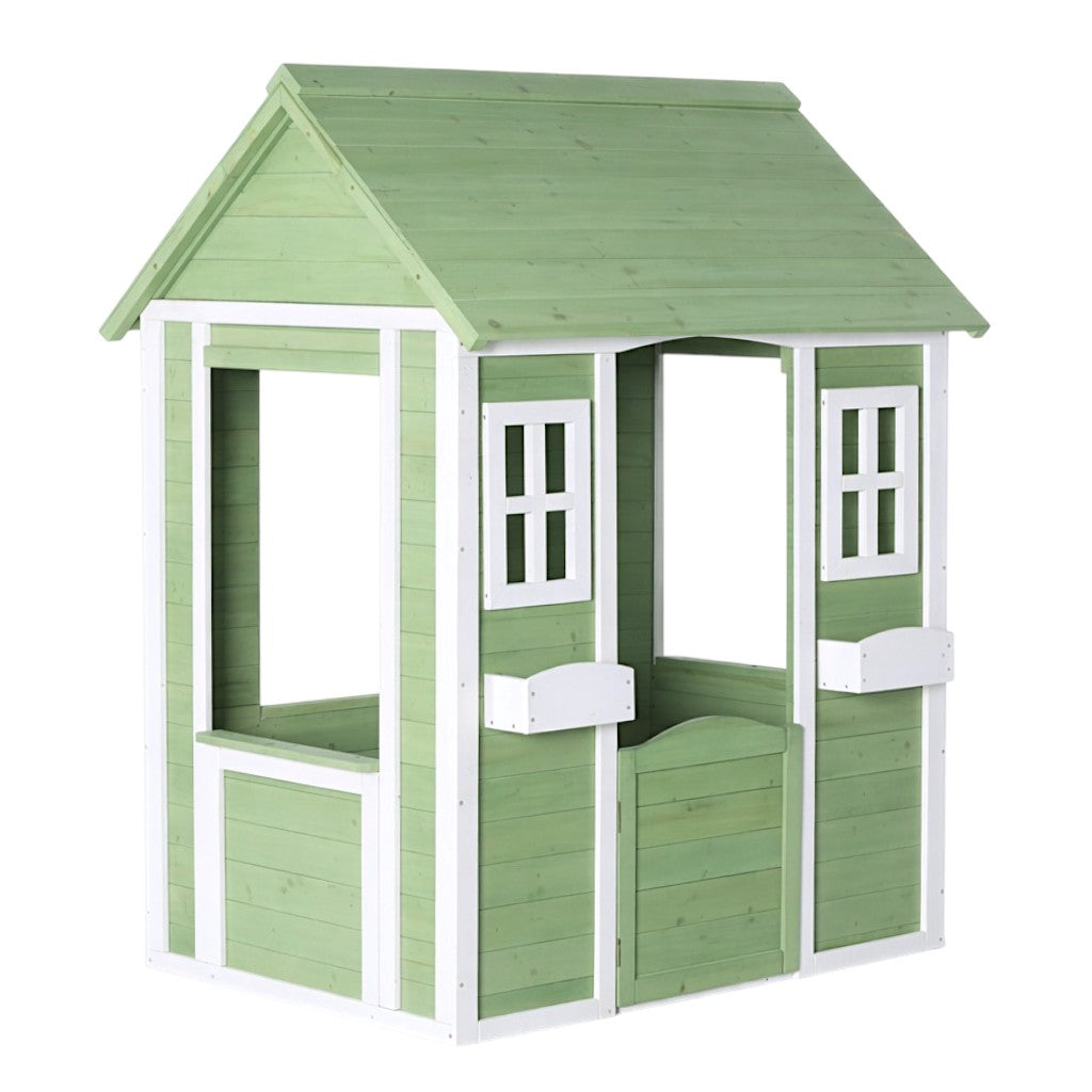 Детска Дървена Къщичка За Игра На Открито Градинска Къща За Деца, Зелено И Бяло, 107×90×144 См Ginger Home