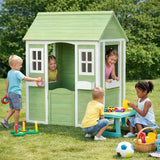 Детска Дървена Къщичка За Игра На Открито Градинска Къща За Деца, Зелено И Бяло, 107×90×144 См Ginger Home