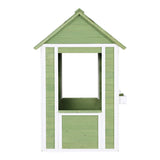 Детска Дървена Къщичка За Игра На Открито Градинска Къща За Деца, Зелено И Бяло, 107×90×144 См Ginger Home