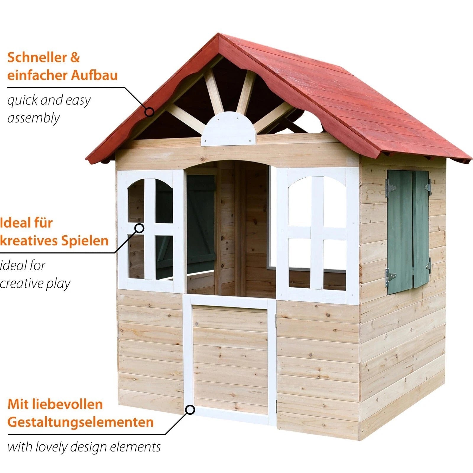 Детска Дървена Къщичка За Игра На Открито За Двор И Градина, 115×102×129 См Ginger Home
