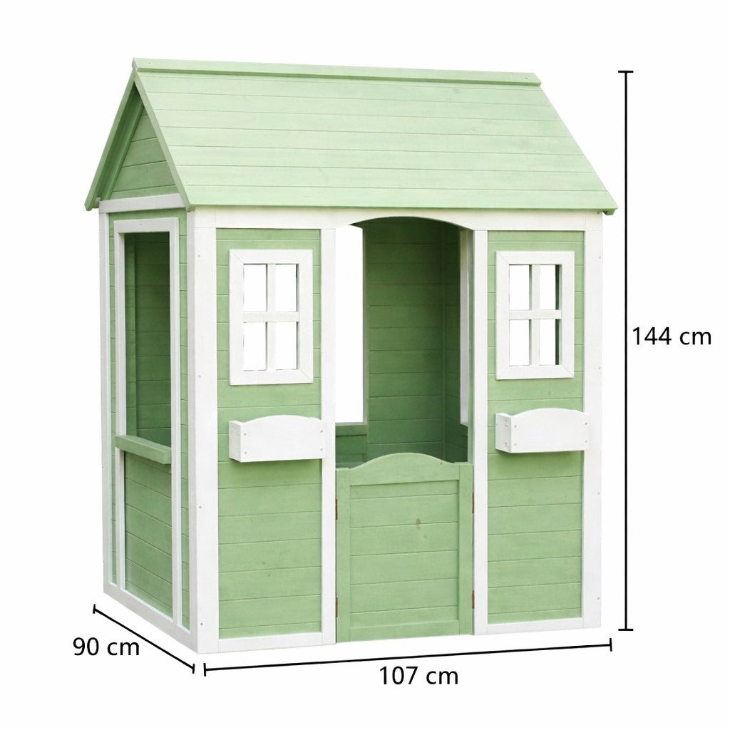 Детска Дървена Къщичка За Игра На Открито Градинска Къща За Деца, Зелено И Бяло, 107×90×144 См Ginger Home