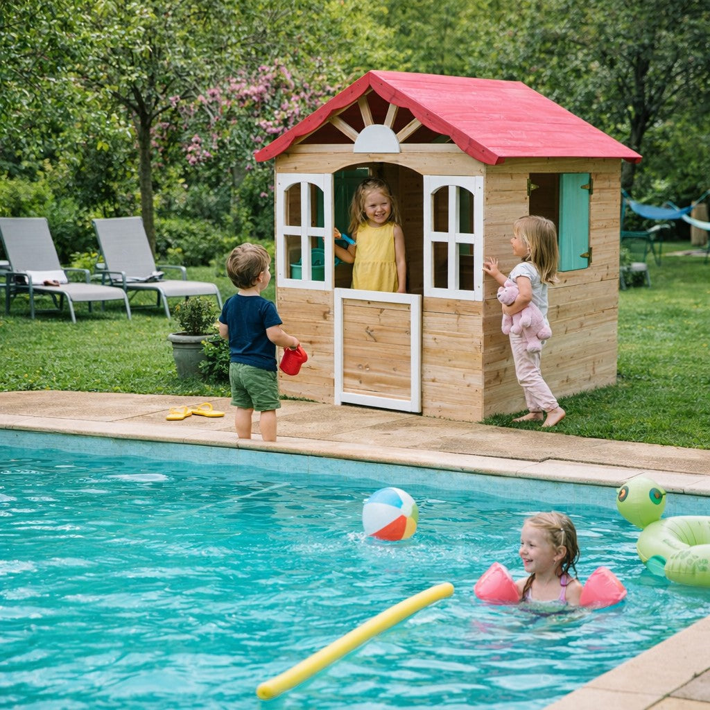 Детска Дървена Къщичка За Игра На Открито За Двор И Градина, 115×102×129 См Ginger Home