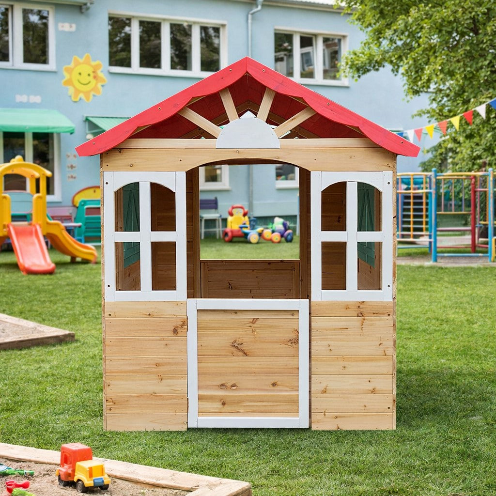 Детска Дървена Къщичка За Игра На Открито За Двор И Градина, 115×102×129 См Ginger Home