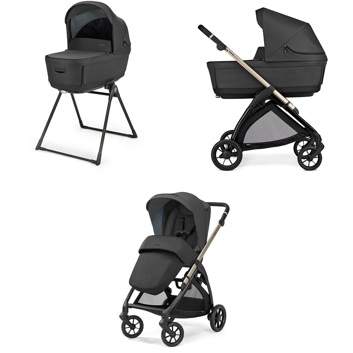 Cărucior 2 în 1 Inglesina Electa System Duo - Partea superioară Negru / Iridium Negru