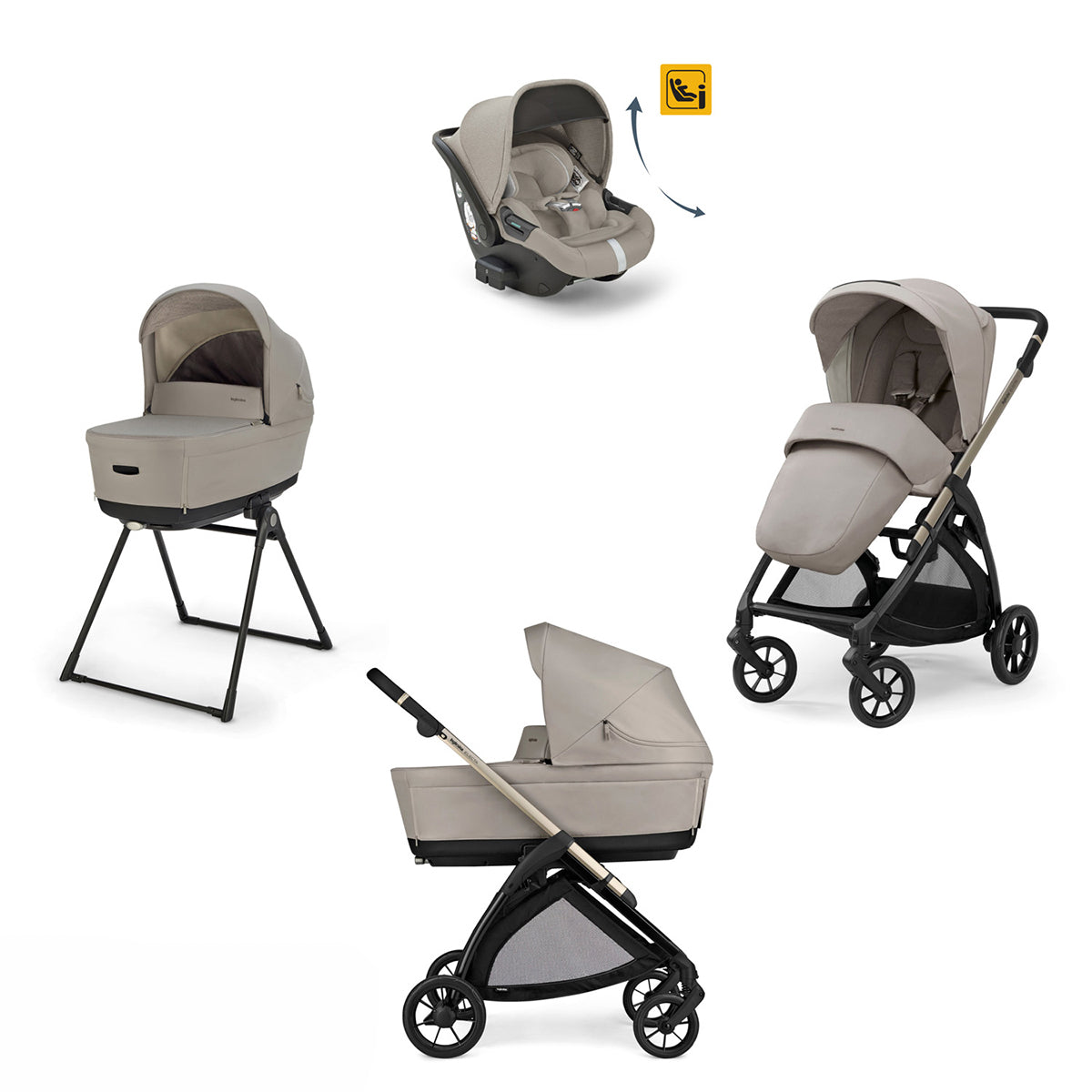 Cărucior 4 în 1 Inglesina Electa System Quattro Darwin Infant Recline - Baterie Bej / Iridium Negru
