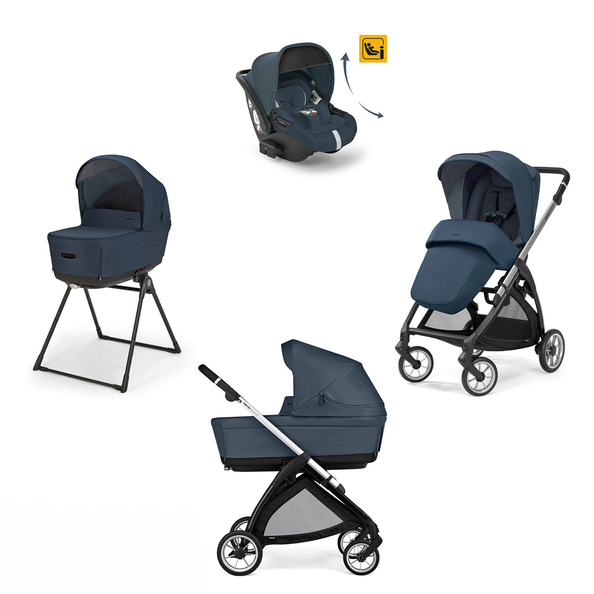 Cărucior 4 în 1 Inglesina Electa System Quattro Darwin Infant Recline - Albastru Hudson / Negru Argintiu