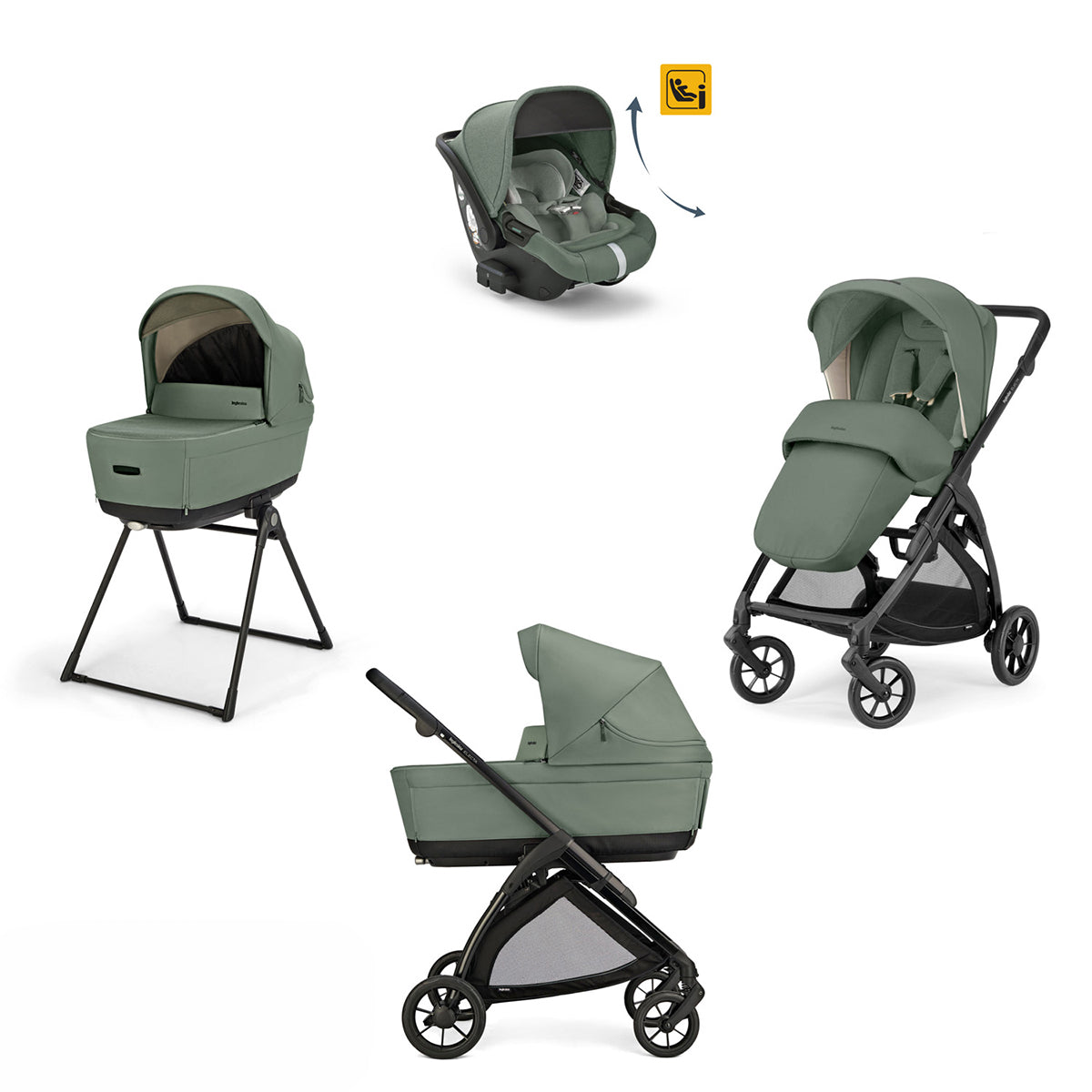 Cărucior Inglesina Electa System Quattro Darwin Infant Recline 4-în-1 - Murray Green / Total Black