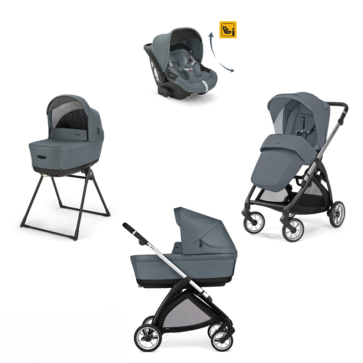 Cărucior Inglesina Electa System Quattro Darwin Infant Recline 4-în-1 - Gri Union / Negru Argintiu