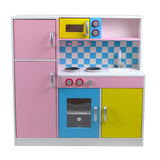 Bucătărie pentru copii Ginger Home, jucărie din lemn pentru jocuri de rol cu design colorat, dimensiuni 90x30x90 cm