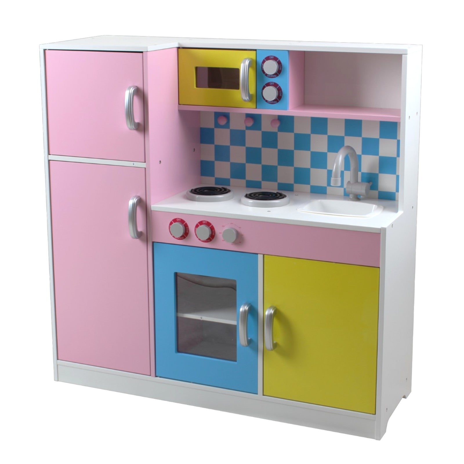 Bucătărie pentru copii Ginger Home, jucărie din lemn pentru jocuri de rol cu design colorat, dimensiuni 90x30x90 cm