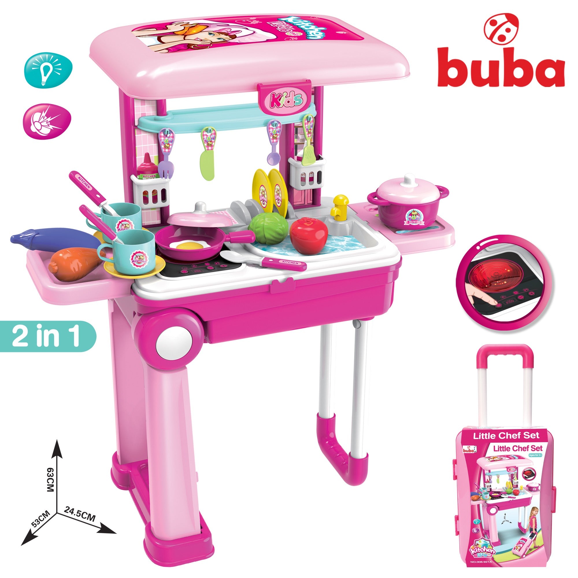 Bucătărie pentru copii Buba Little Chef 008-921A, Valiză, Roz