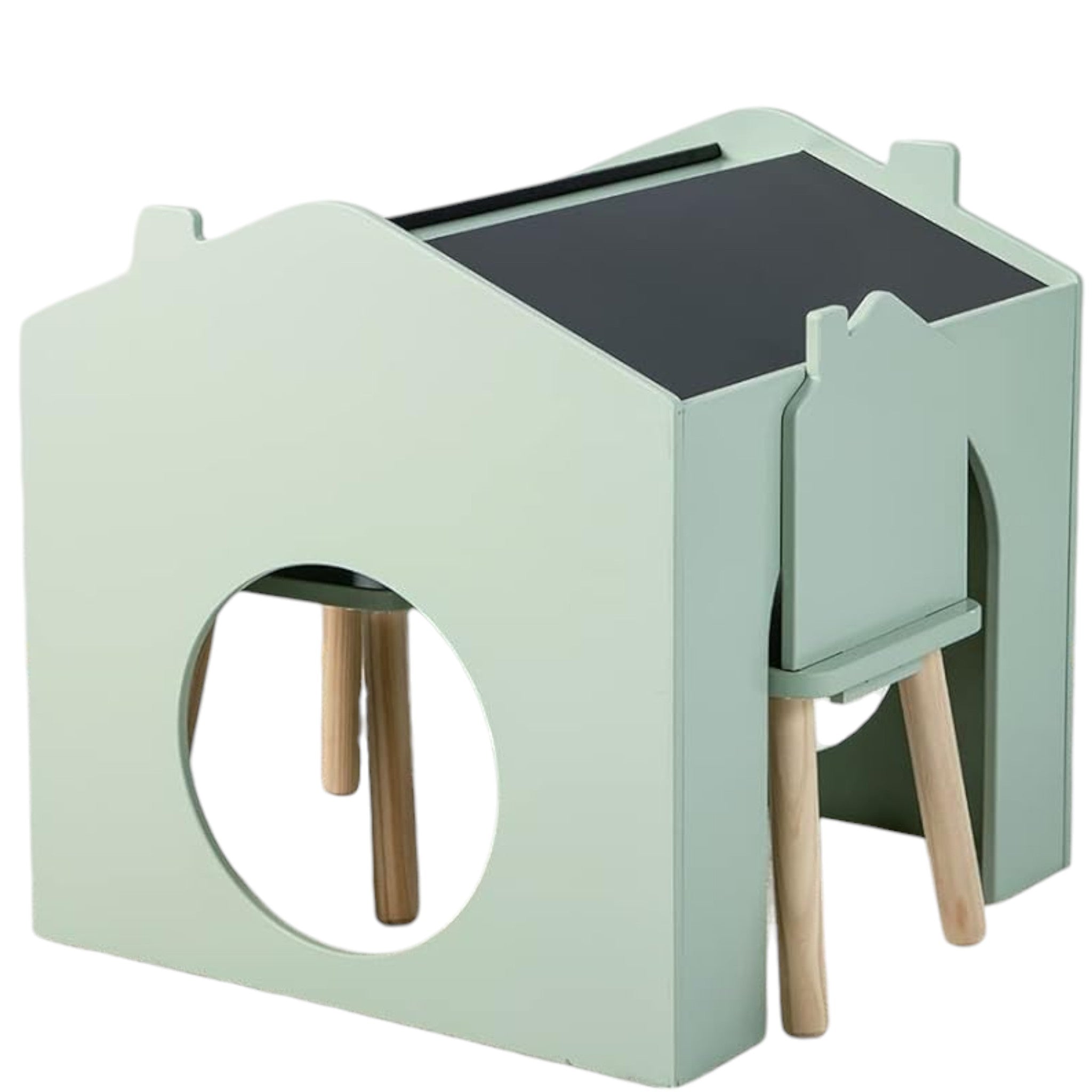 Детска Маса Ginger Home С 2 Столчета - Мултиактивна Къщичка С Черна Дъска, Плот За Рисуване И Четене