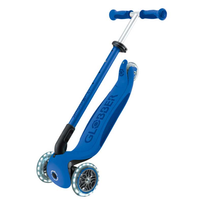 Детска Сгъваема Тротинетка С Родителски Контрол Globber Go Up Deluxe Flash Lights, Тъмно Синя --- BebeMama