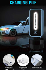 Детска Спортна Електрическа Кола New Energy Със Зарядна Станция, Rc В Син Цвят Crazon