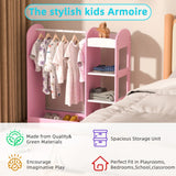 Детска Стойка За Дрехи С Огледало Ginger Home - Отворен Детски Гардероб С Рафтове И Закачалки, Розов, 94X38X100 См