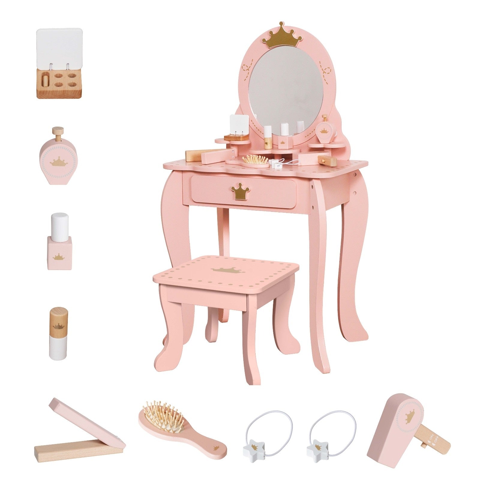 Детска Тоалетка С Огледало И Аксесоари, Принцеска, Розова, Дървена Ginger Home