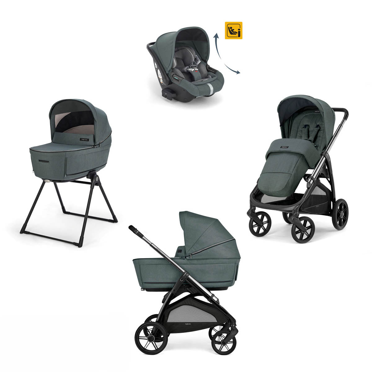 Cărucior 4 în 1 Inglesina Aptica System Quattro Darwin Infant Recline - Verde Smarald / Negru Litio