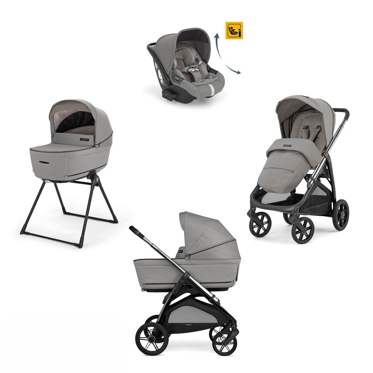 Cărucior 4 în 1 Inglesina Aptica System Quattro Darwin Infant Recline - Gri Platină / Negru Litiu