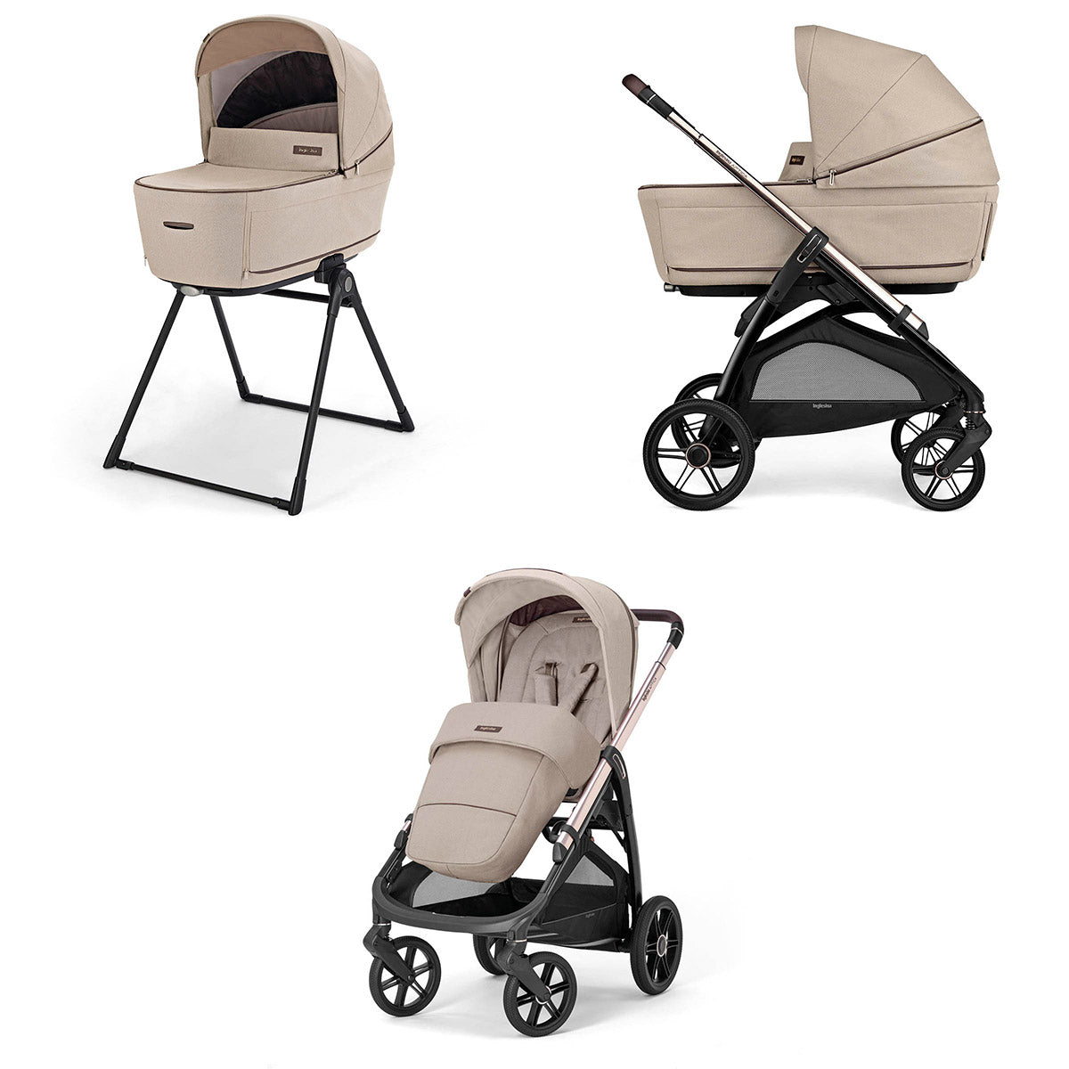 Cărucior 2 în 1 Inglesina Aptica System Duo - Pashmina Bej / Litio Negru