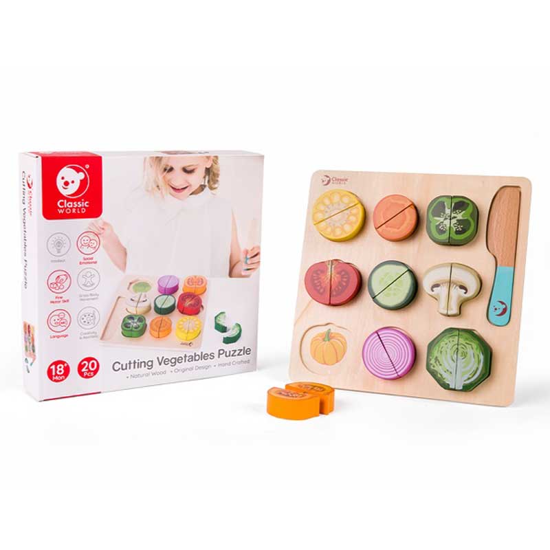 Детски Дървен 3D Пъзел - Рязане На Зеленчуци --- BebeMama