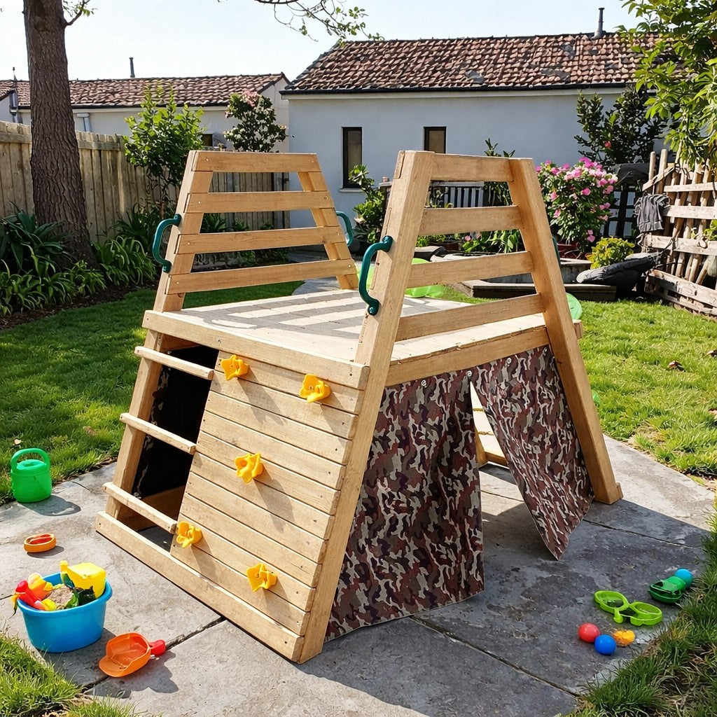 Детска Дървена Пързалка С Катерушка За Двор 285×152×123 См Ginger Home