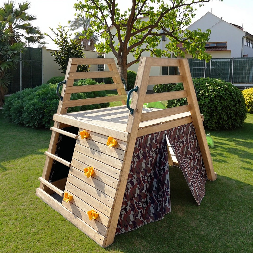 Детска Дървена Пързалка С Катерушка За Двор 285×152×123 См Ginger Home