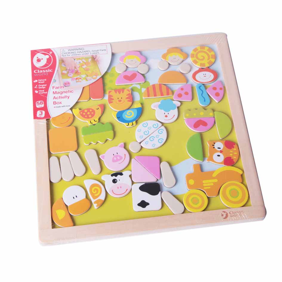Детски дървен пъзел с магнитни фигури - Ферма - Пъзели - Classic World - BebeMama