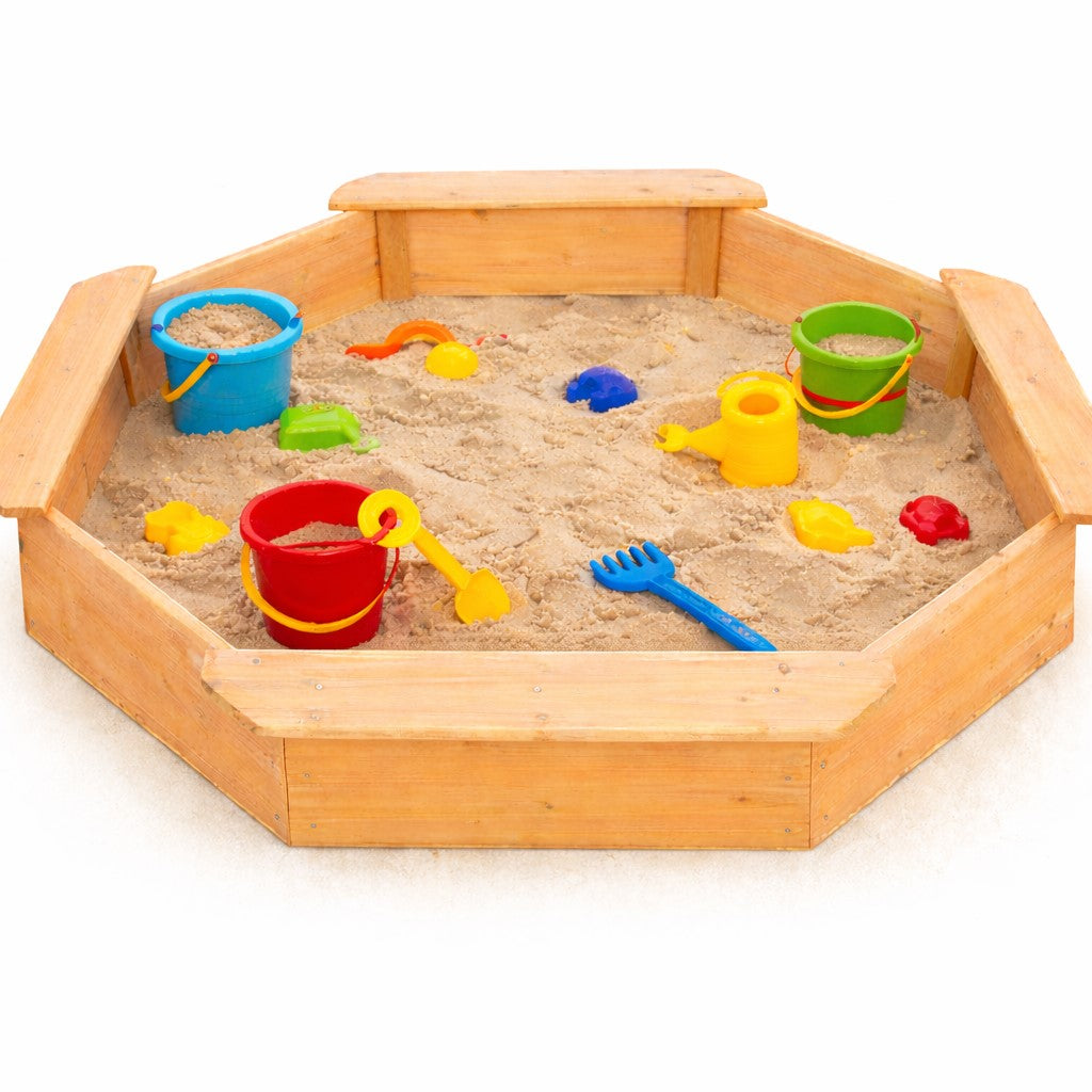 Детски Дървен Пясъчник 8 Странен Модел С 4 Седалки, 134.5×134.5 См Ginger Home