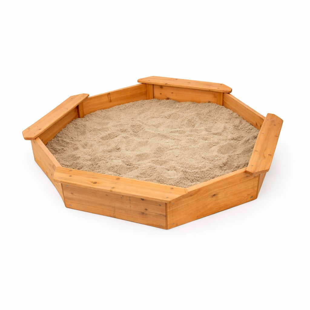 Детски Дървен Пясъчник 8 Странен Модел С 4 Седалки, 134.5×134.5 См Ginger Home